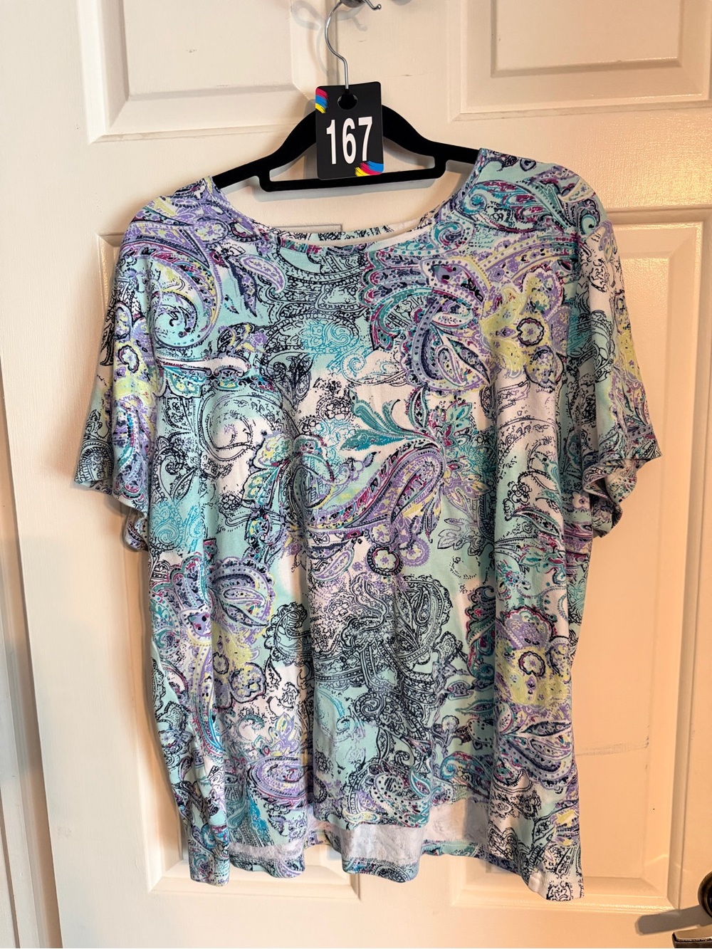 croft & barrow Multicolor Paisley Short-Sleeve Tee in Aqua, Lavender and Yellow